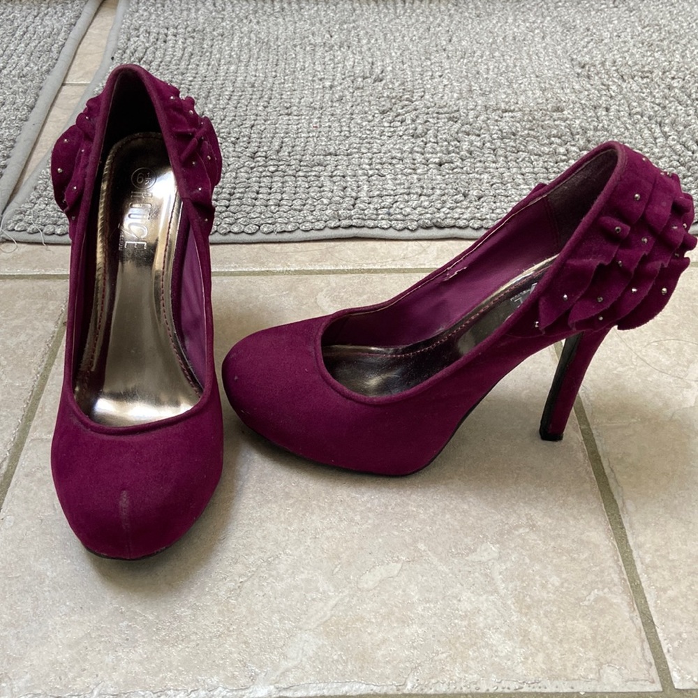 Wine Coloured Frilly Heels